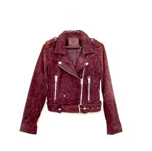 BLANKNYC plum suede leather cropped moto jacket xs